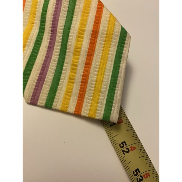 VTG Unbranded RN 13407 Green Orange White Multi Striped Seersucker Tie 51” Long - Picture 5 of 8